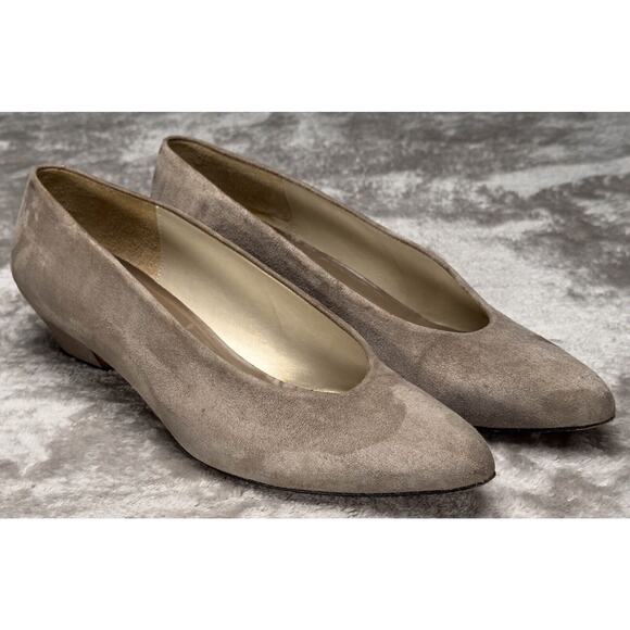 Evan Picone Vintage Tan Suede Leather Kitten Heels Pointed Toe Womens Size 7.5 - Picture 1 of 16